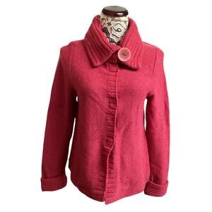 Saint James wool blend magnetic closure ribbed knit cardigan M red pink France